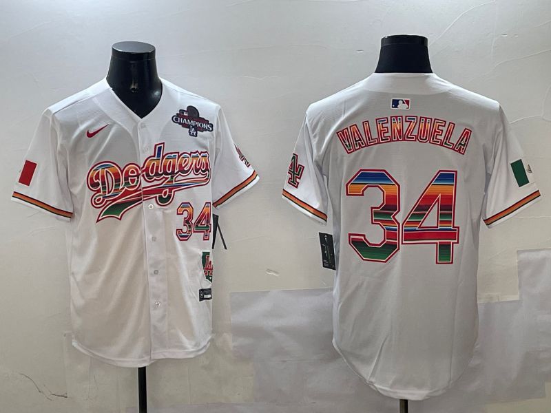Men Los Angeles Dodgers 34 Valenzuela White Fashion Game 2025 Nike MLB Jersey style 3124